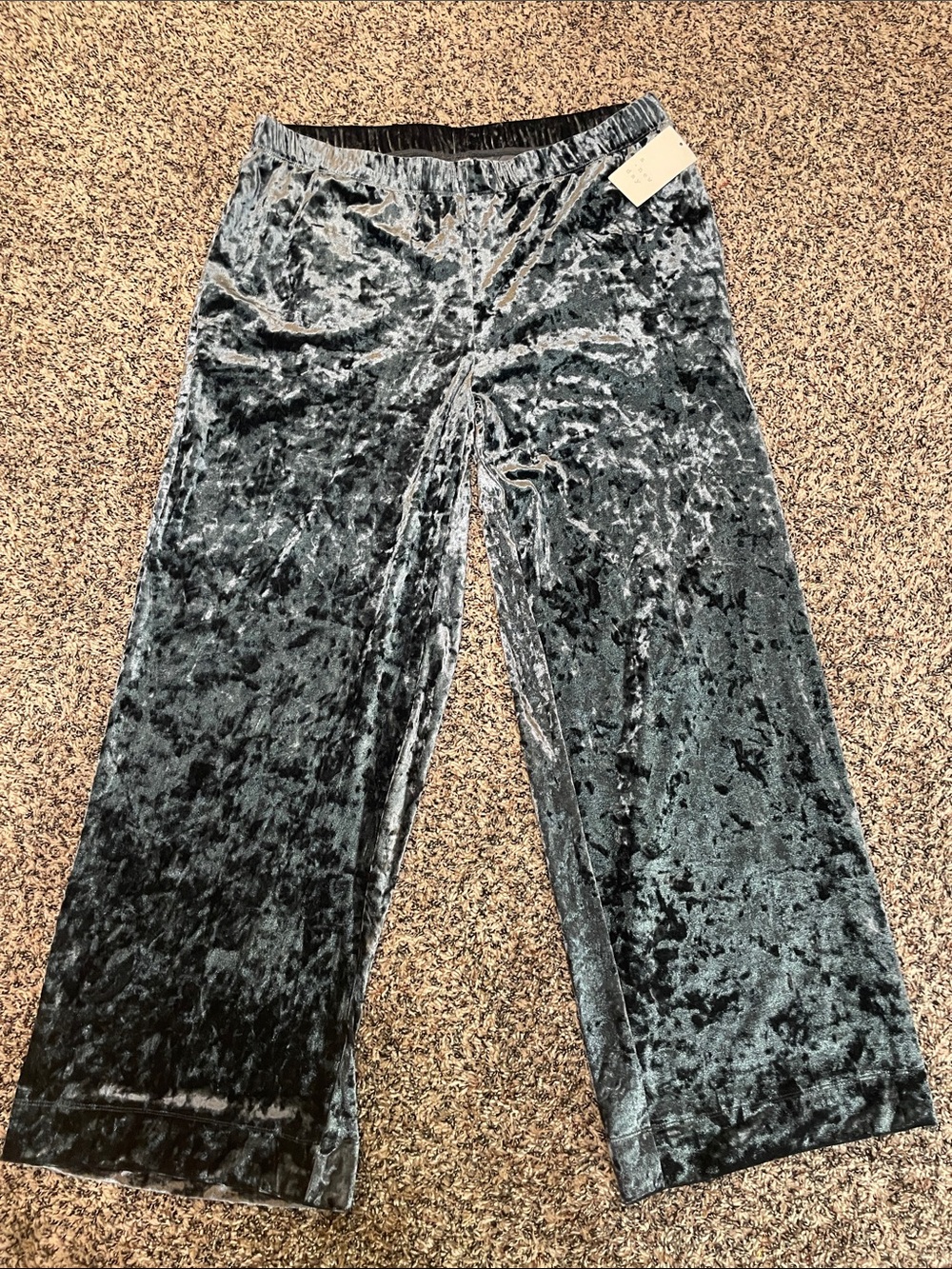 a new day Crushed Velvet Pull On Wide-Leg Comfy Pants - Black L NWT